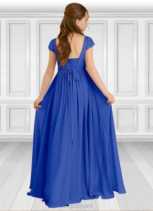 Hilary A-Line Pleated Chiffon Floor-Length Junior Bridesmaid Dress Royal Blue HOP0022863