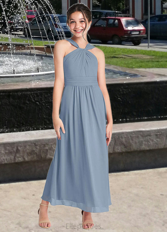Leia A-Line Pleated Chiffon Ankle-Length Junior Bridesmaid Dress dusty blue HOP0022866