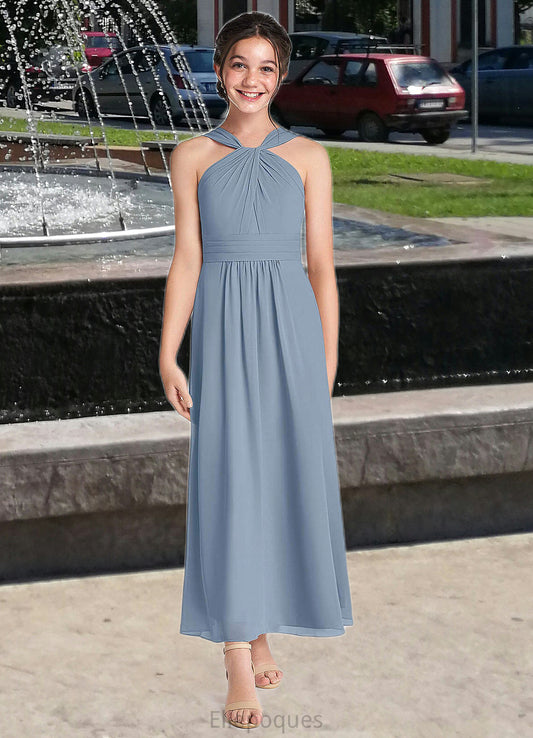 Leia A-Line Pleated Chiffon Ankle-Length Junior Bridesmaid Dress dusty blue HOP0022866