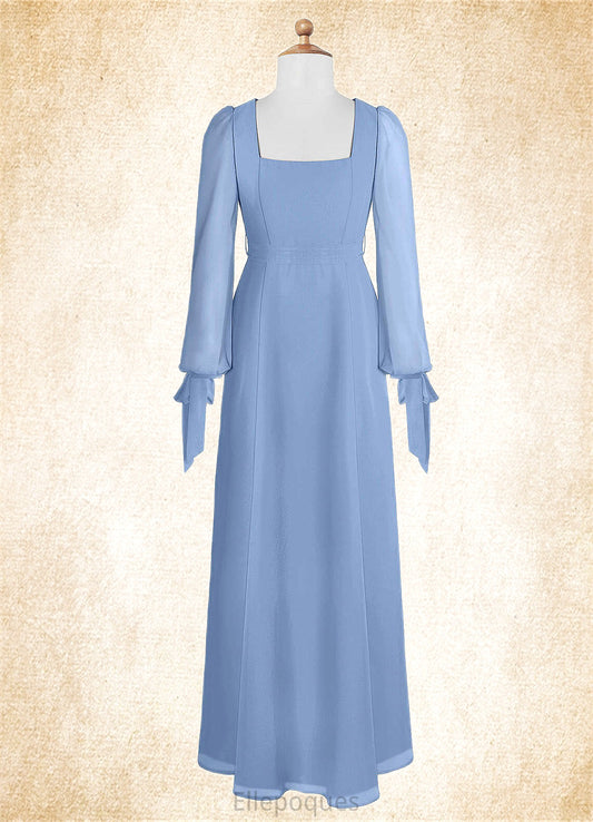 Karlie A-Line Chiffon Floor-Length Junior Bridesmaid Dress with Pockets Steel Blue HOP0022867