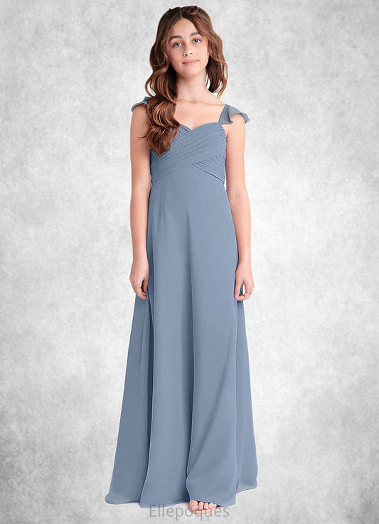 Cloe A-Line Sweetheart Neckline Chiffon Floor-Length Junior Bridesmaid Dress dusty blue HOP0022869