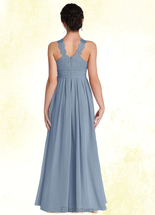 Cailyn A-Line Lace Chiffon Floor-Length Junior Bridesmaid Dress dusty blue HOP0022871