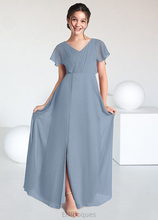 Giuliana A-Line Ruched Chiffon Floor-Length Junior Bridesmaid Dress dusty blue HOP0022872