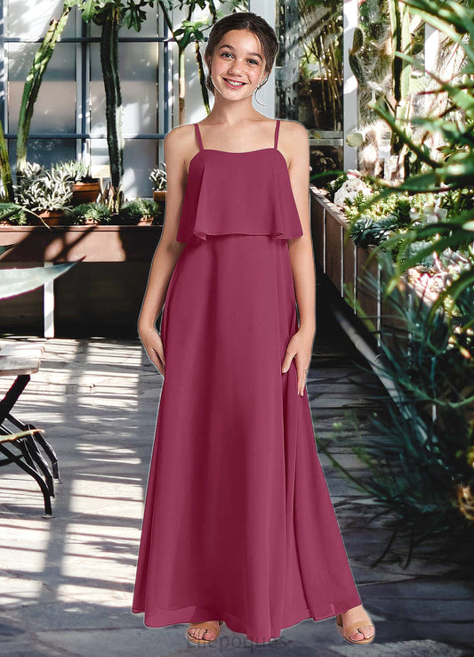 Grace A-Line Ruched Chiffon Floor-Length Junior Bridesmaid Dress Mulberry HOP0022874