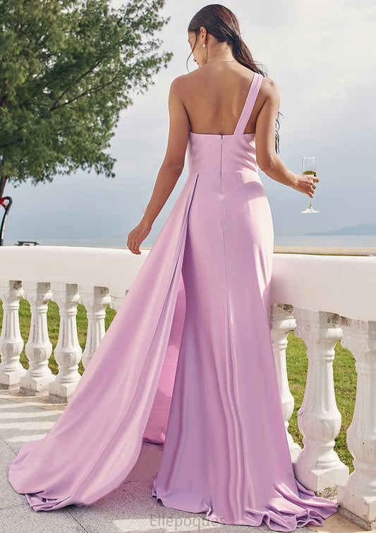 Trumpet/Mermaid One-Shoulder Sleeveless Floor-Length Jersey Bridesmaid Dresses with Pleated Side Draping Valeria HOP0025234