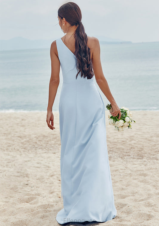 A-line One-Shoulder Sleeveless Floor-Length Stretch Crepe Bridesmaid Dresses with Pleated Split Jamiya HOP0025284