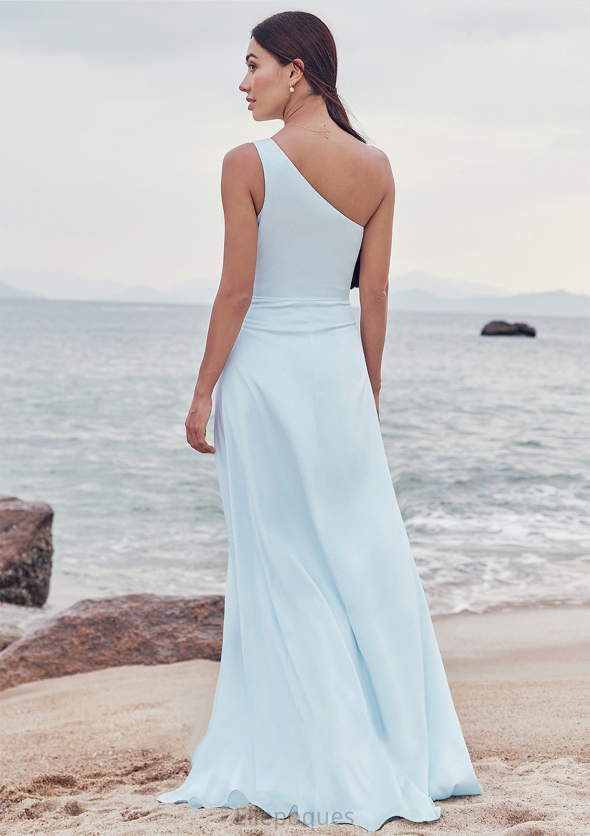 A-line One-Shoulder Sleeveless Floor-Length Stretch Satin Bridesmaid Dresses with Split Shyanne HOP0025285
