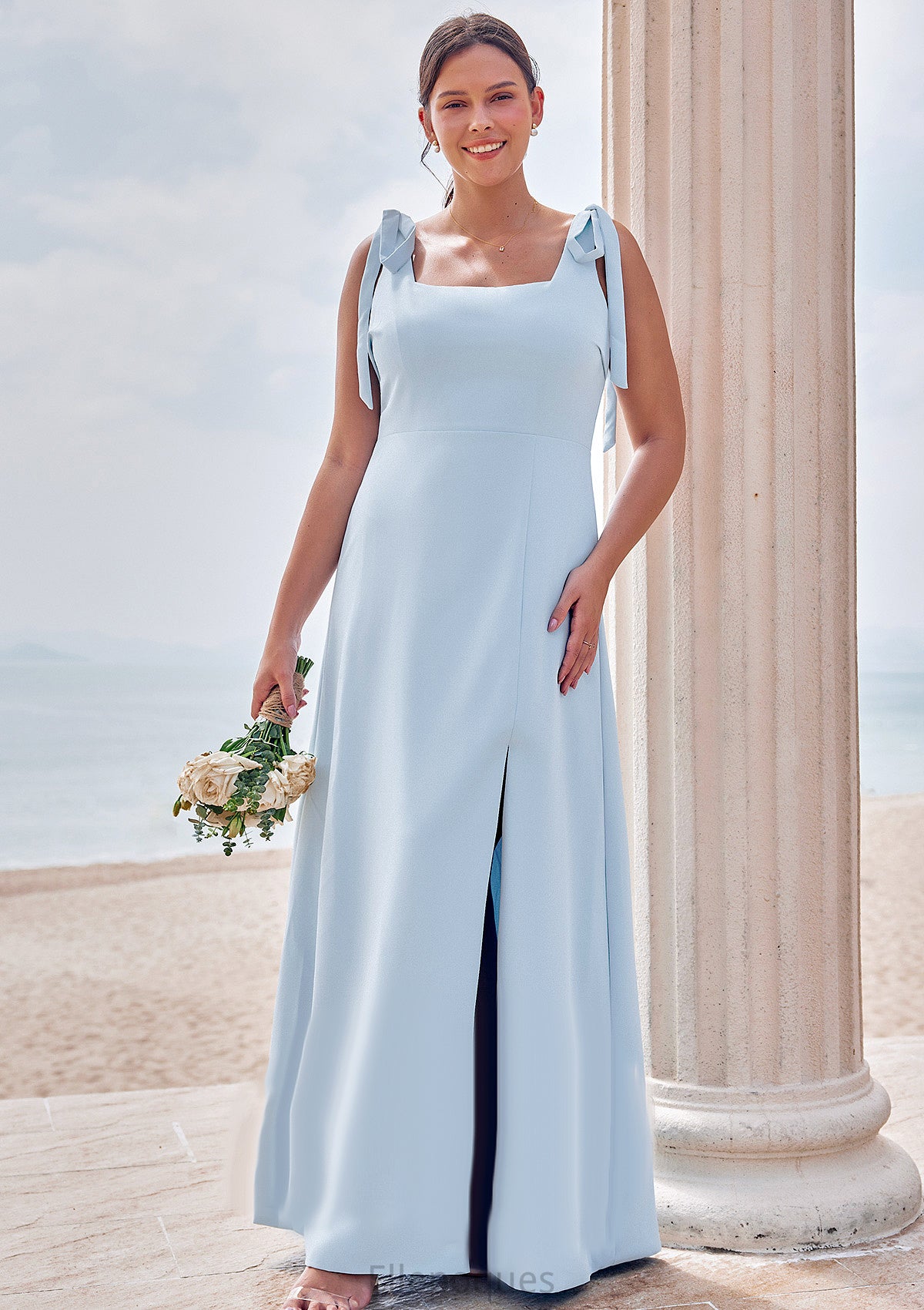 A-line Square Neckline Sleeveless Floor-Length Stretch Crepe Bridesmaid Dresses with Split Briley HOP0025288