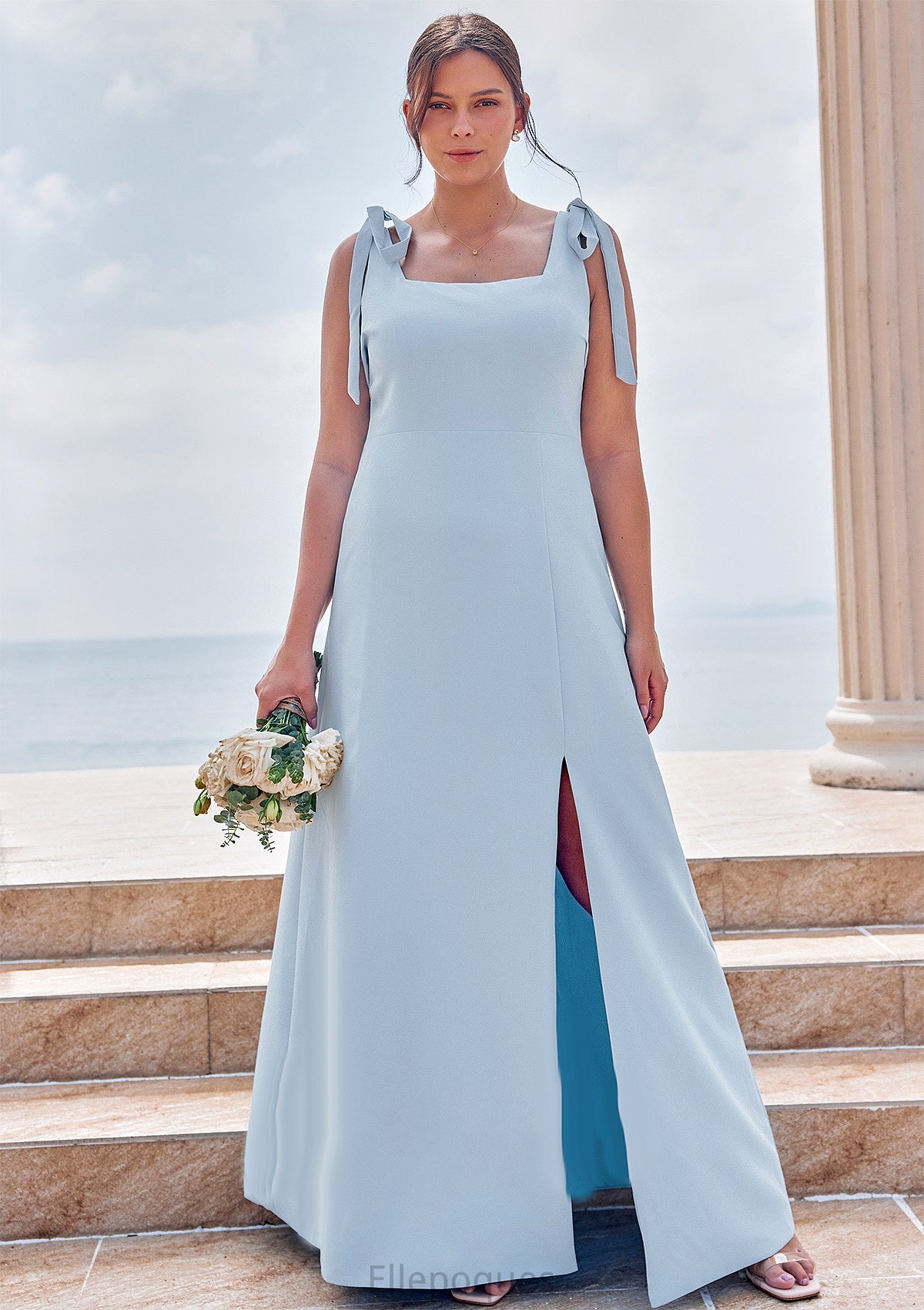 A-line Square Neckline Sleeveless Floor-Length Stretch Crepe Bridesmaid Dresses with Split Briley HOP0025288