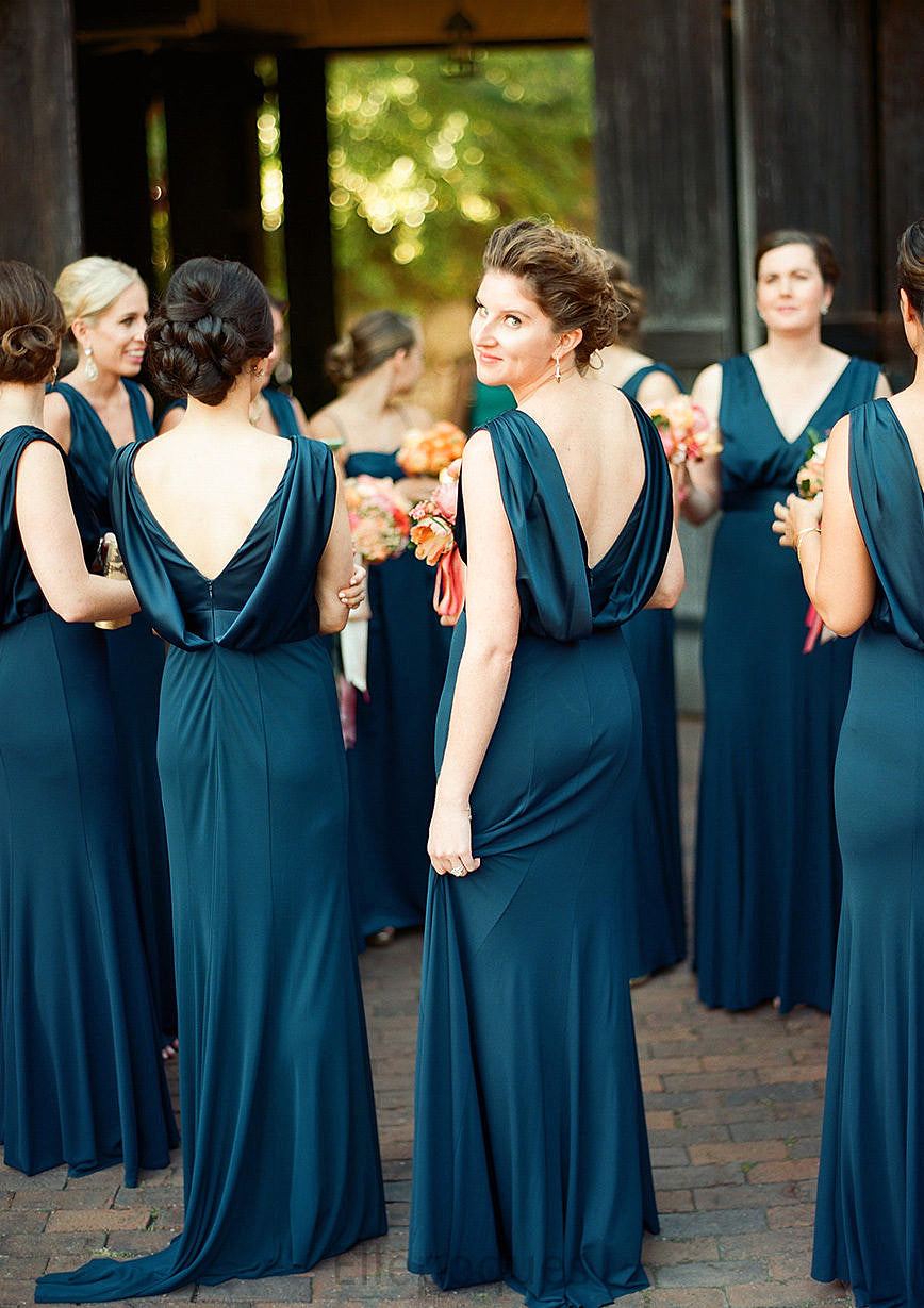 A-line V Neck Sleeveless Sweep Train Jersey Bridesmaid Dresses with Pleated Gloria HOP0025302