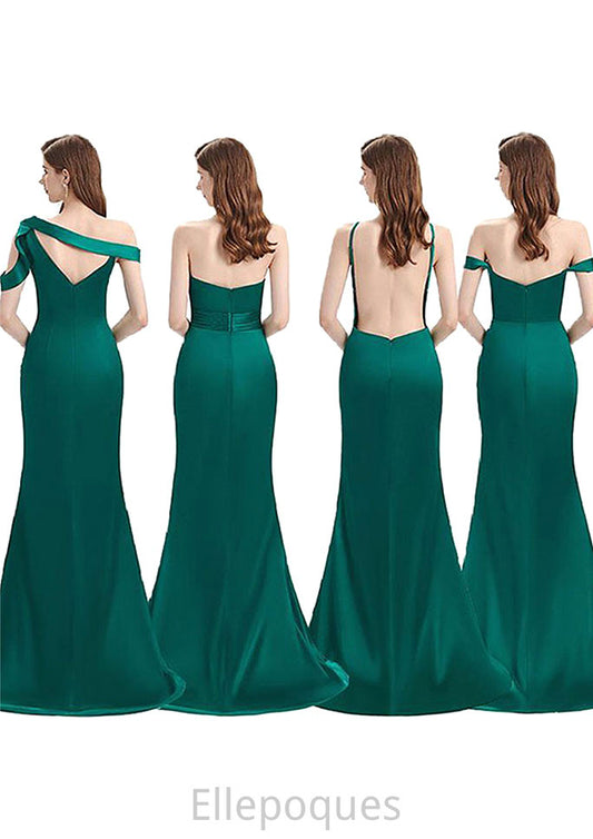 Trumpet/Mermaid Sleeveless Long/Floor-Length Silk like Satin Bridesmaid Dresses With Pleated Split Olivia HOP0025306