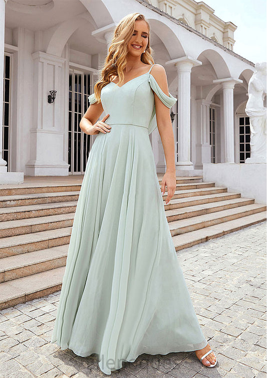 A-line Off-the-Shoulder Sleeveless Long/Floor-Length Chiffon Bridesmaid Dresseses With Pleated Tatum HOP0025307