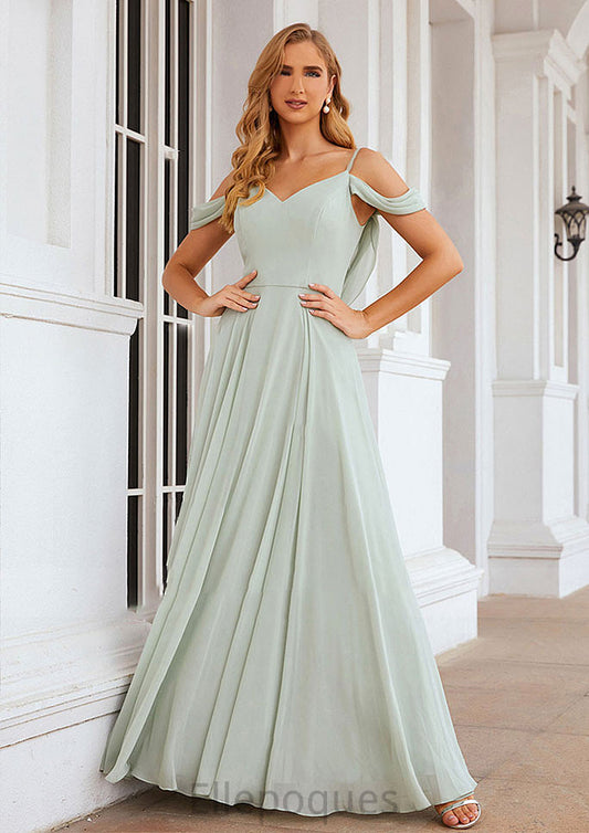 A-line Off-the-Shoulder Sleeveless Long/Floor-Length Chiffon Bridesmaid Dresseses With Pleated Tatum HOP0025307