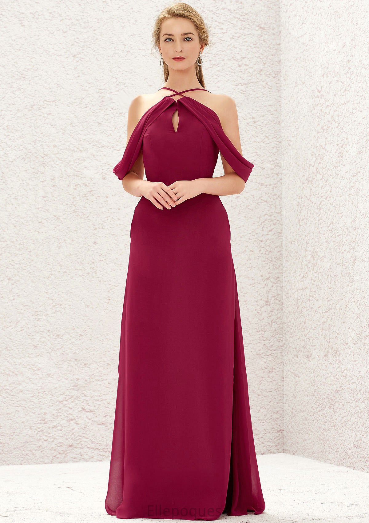 A-line Scalloped Neck Sleeveless Chiffon Long/Floor-Length Bridesmaid Dresses With Pockets Marianna HOP0025310