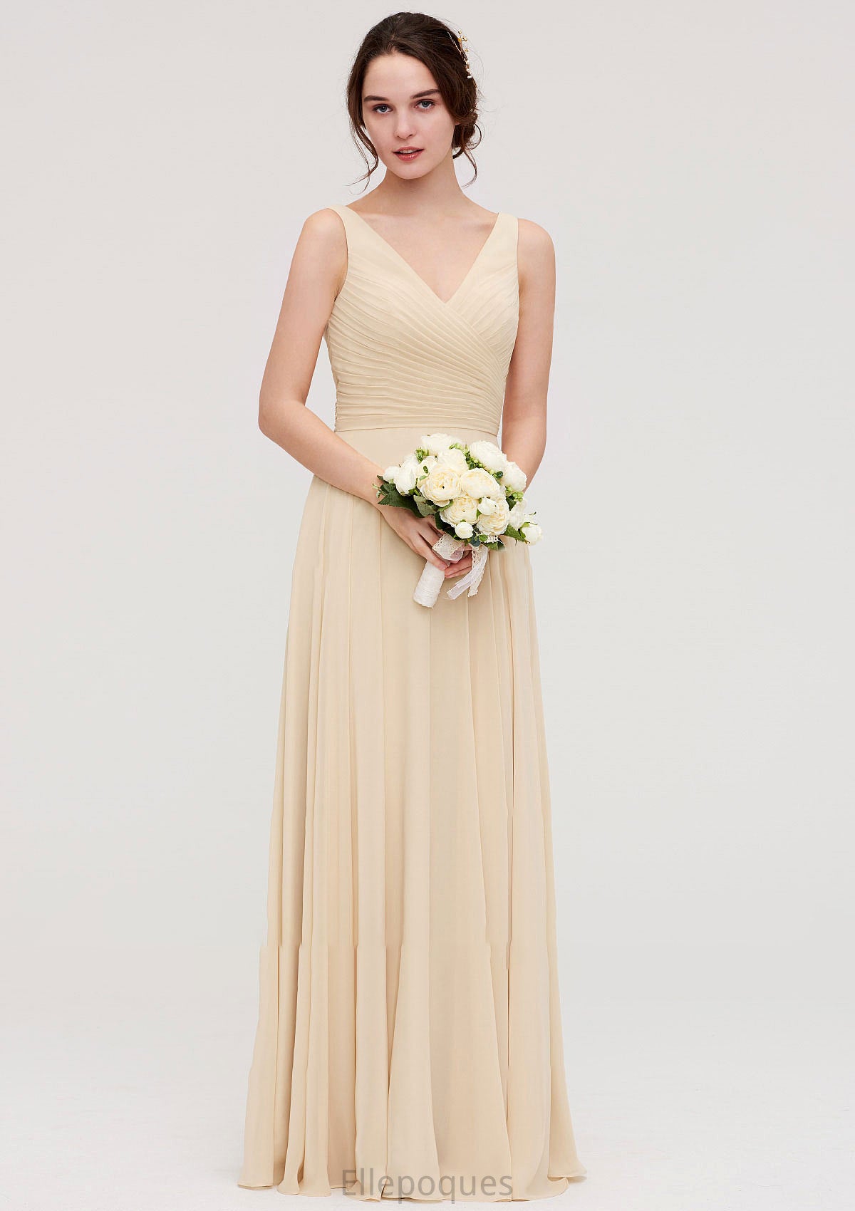 A-line/Princess V Neck Long/Floor-Length A-line/Princess Chiffon Bridesmaid Dresses With Sashes Pleated Hedwig HOP0025322