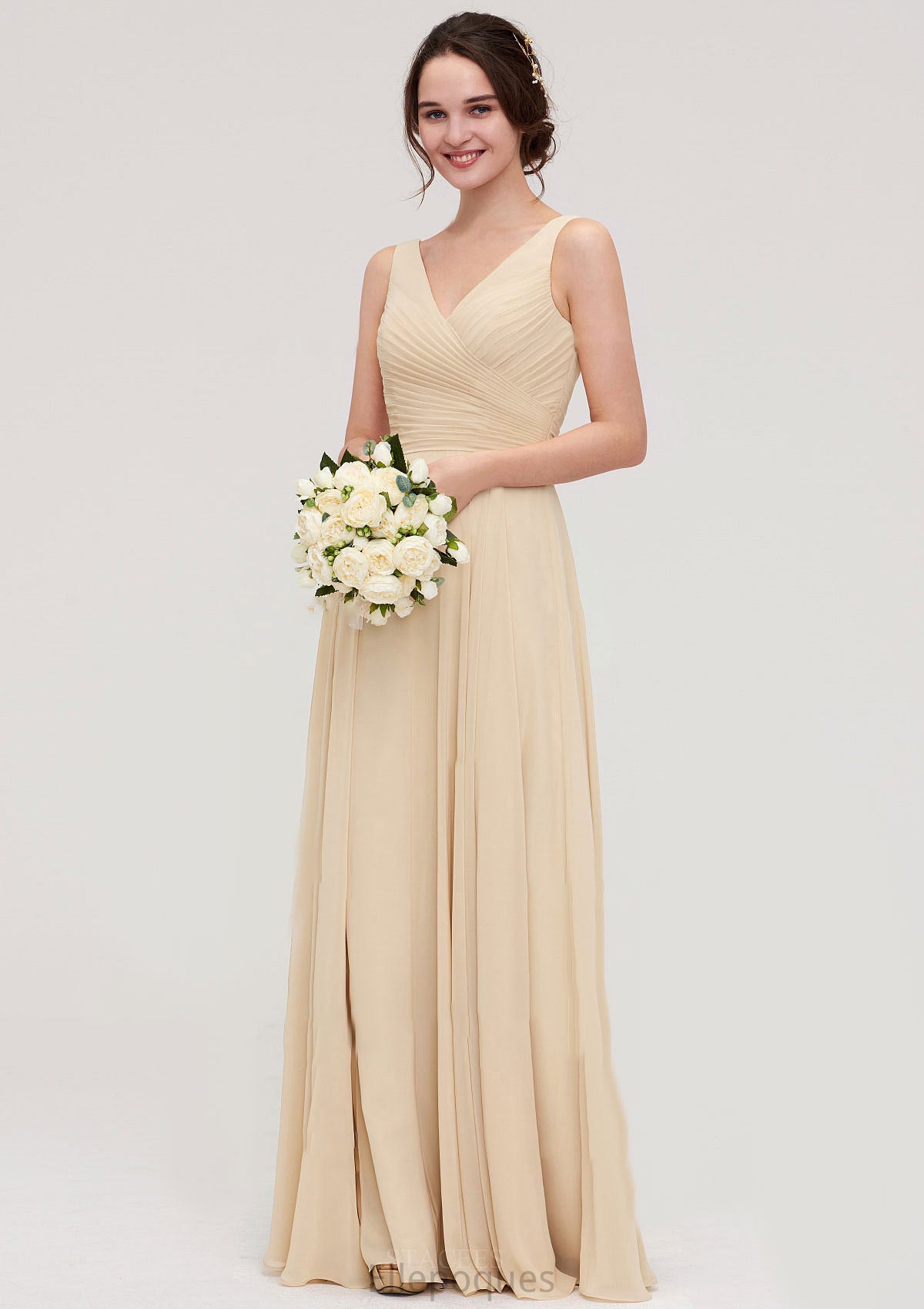 A-line/Princess V Neck Long/Floor-Length A-line/Princess Chiffon Bridesmaid Dresses With Sashes Pleated Hedwig HOP0025322