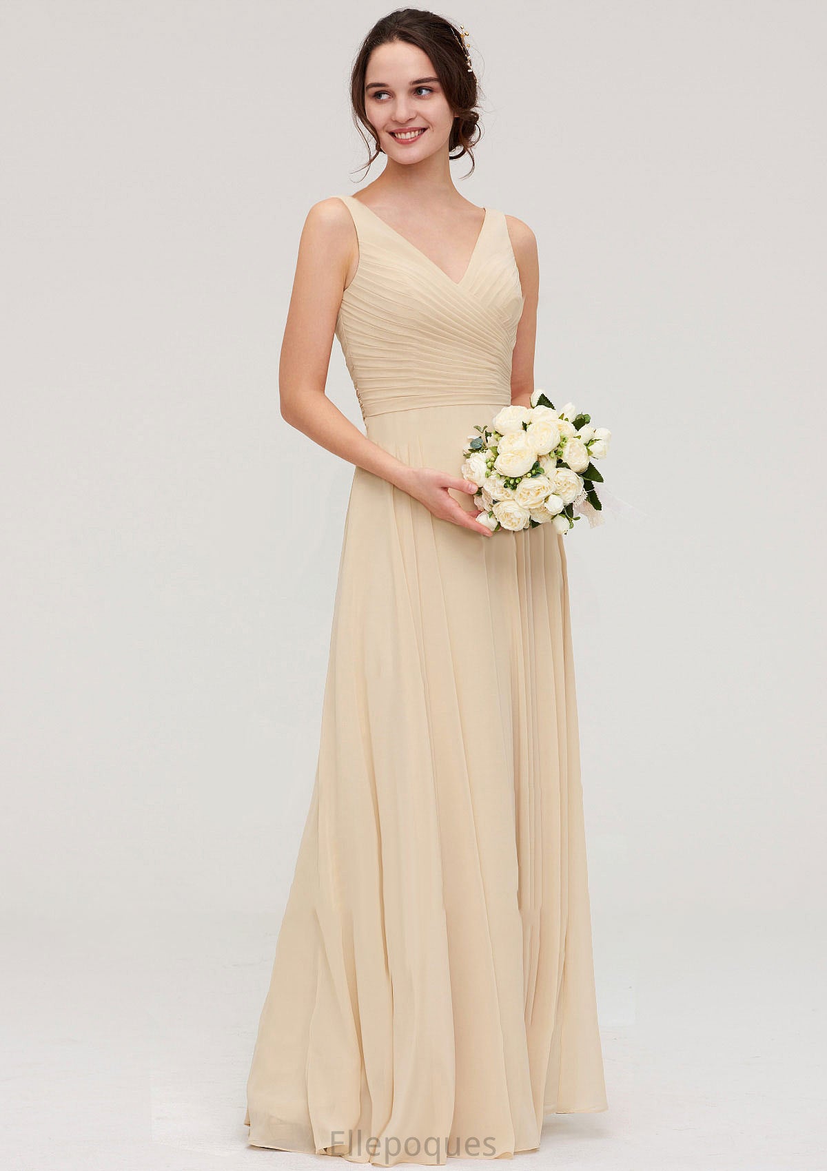 A-line/Princess V Neck Long/Floor-Length A-line/Princess Chiffon Bridesmaid Dresses With Sashes Pleated Hedwig HOP0025322