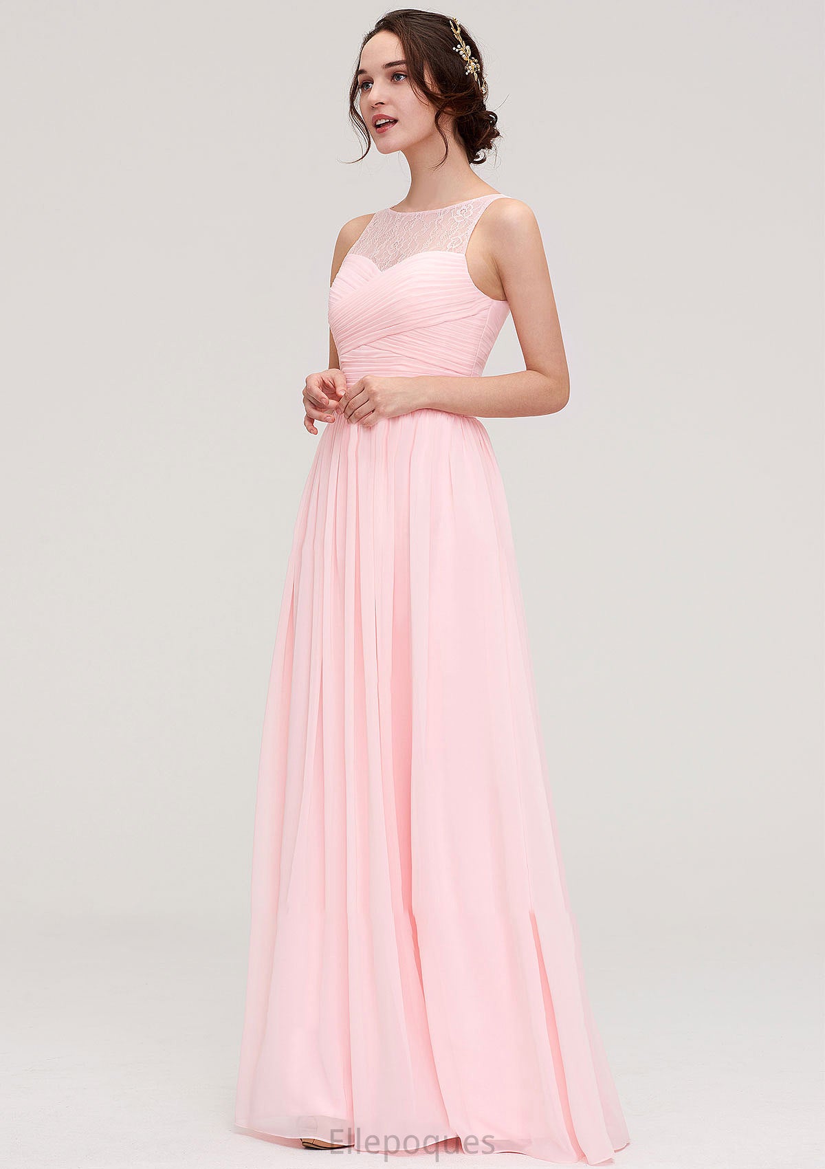 Sleeveless Chiffon A-line/Princess Long/Floor-Length Wedding Party Bridesmaid Dresses With Pleated Lace Sariah HOP0025332