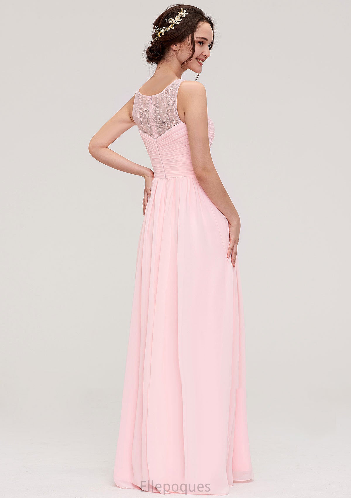 Sleeveless Chiffon A-line/Princess Long/Floor-Length Wedding Party Bridesmaid Dresses With Pleated Lace Sariah HOP0025332