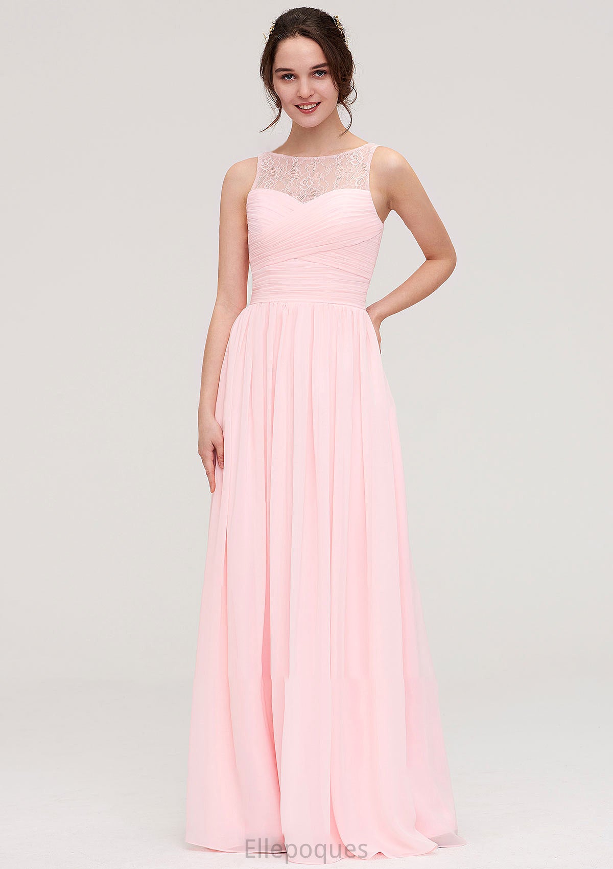 Sleeveless Chiffon A-line/Princess Long/Floor-Length Wedding Party Bridesmaid Dresses With Pleated Lace Sariah HOP0025332