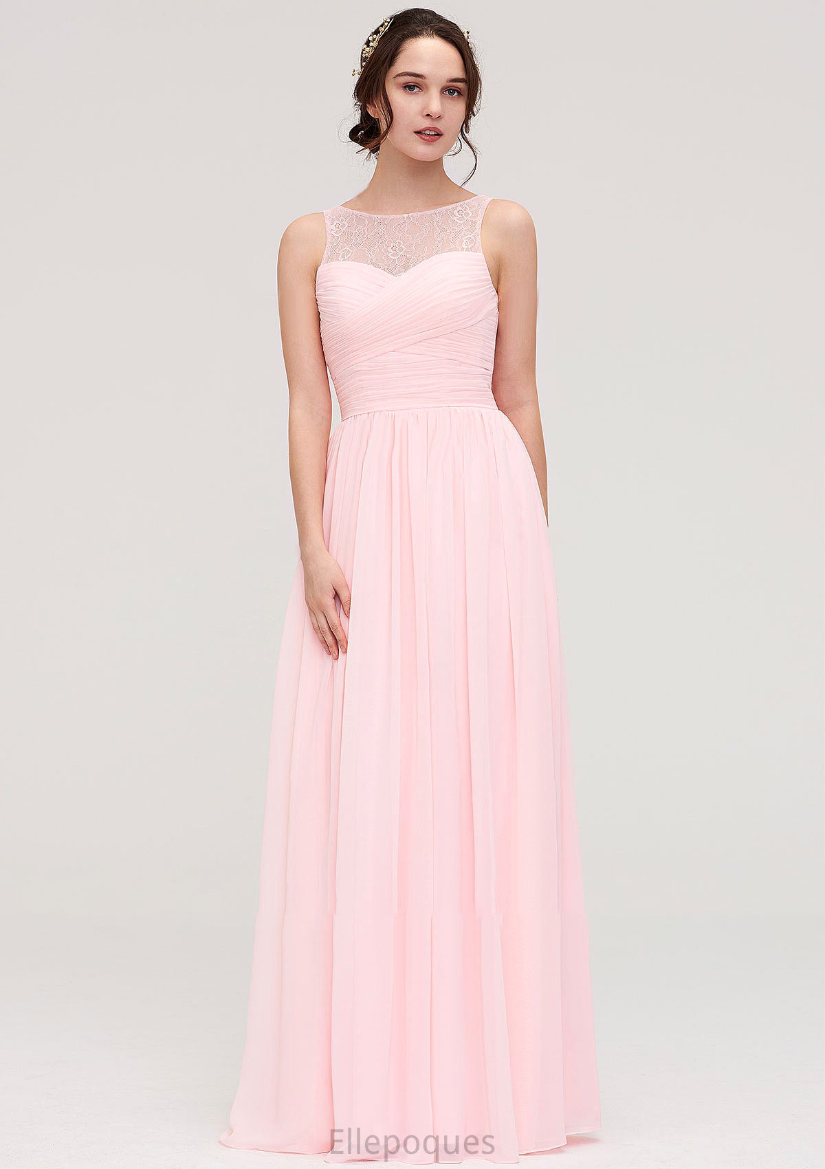 Sleeveless Chiffon A-line/Princess Long/Floor-Length Wedding Party Bridesmaid Dresses With Pleated Lace Sariah HOP0025332