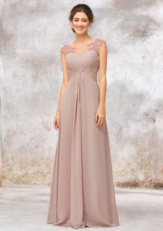 Illusion Neck Long/Floor-Length Chiffon A-line/Princess Bridesmaid Dresses  With Sequins Pleated Beading Shyanne HOP0025334