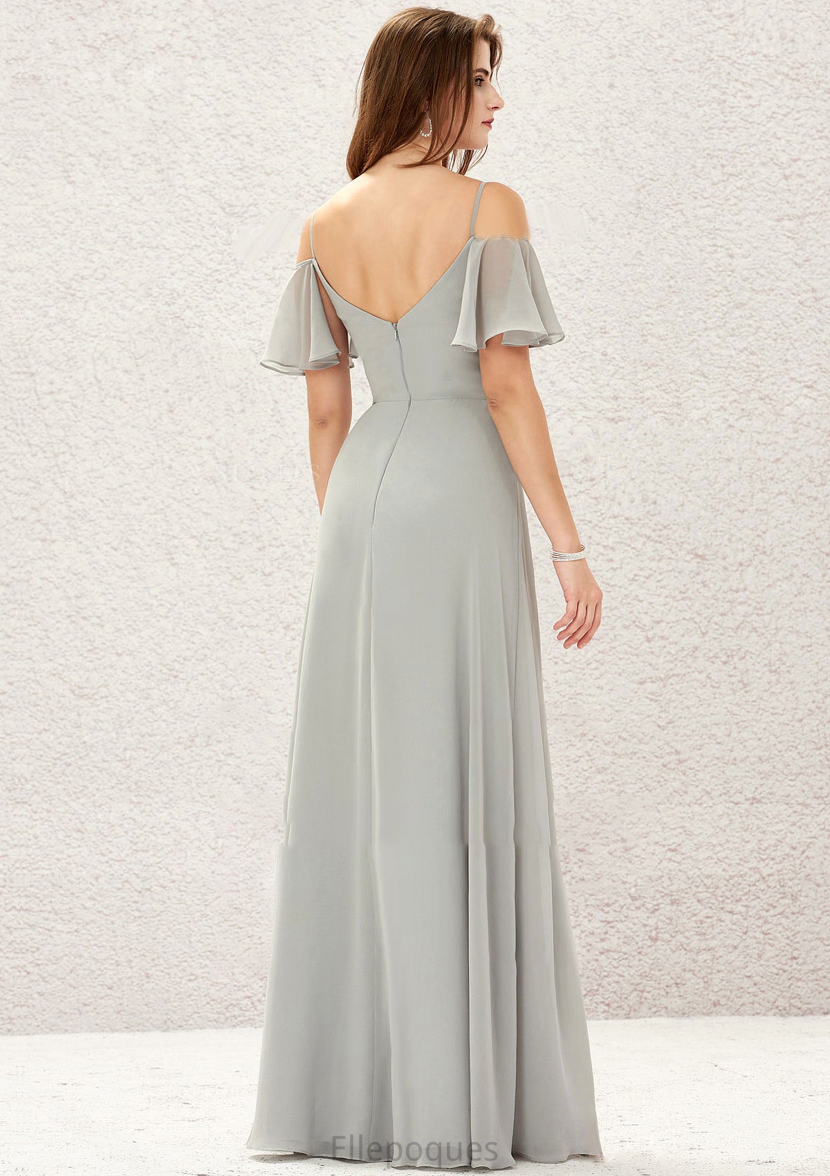 A-line Sweetheart Short Sleeve Long/Floor-Length Chiffon Bridesmaid Dresses With Pleated Francesca HOP0025338