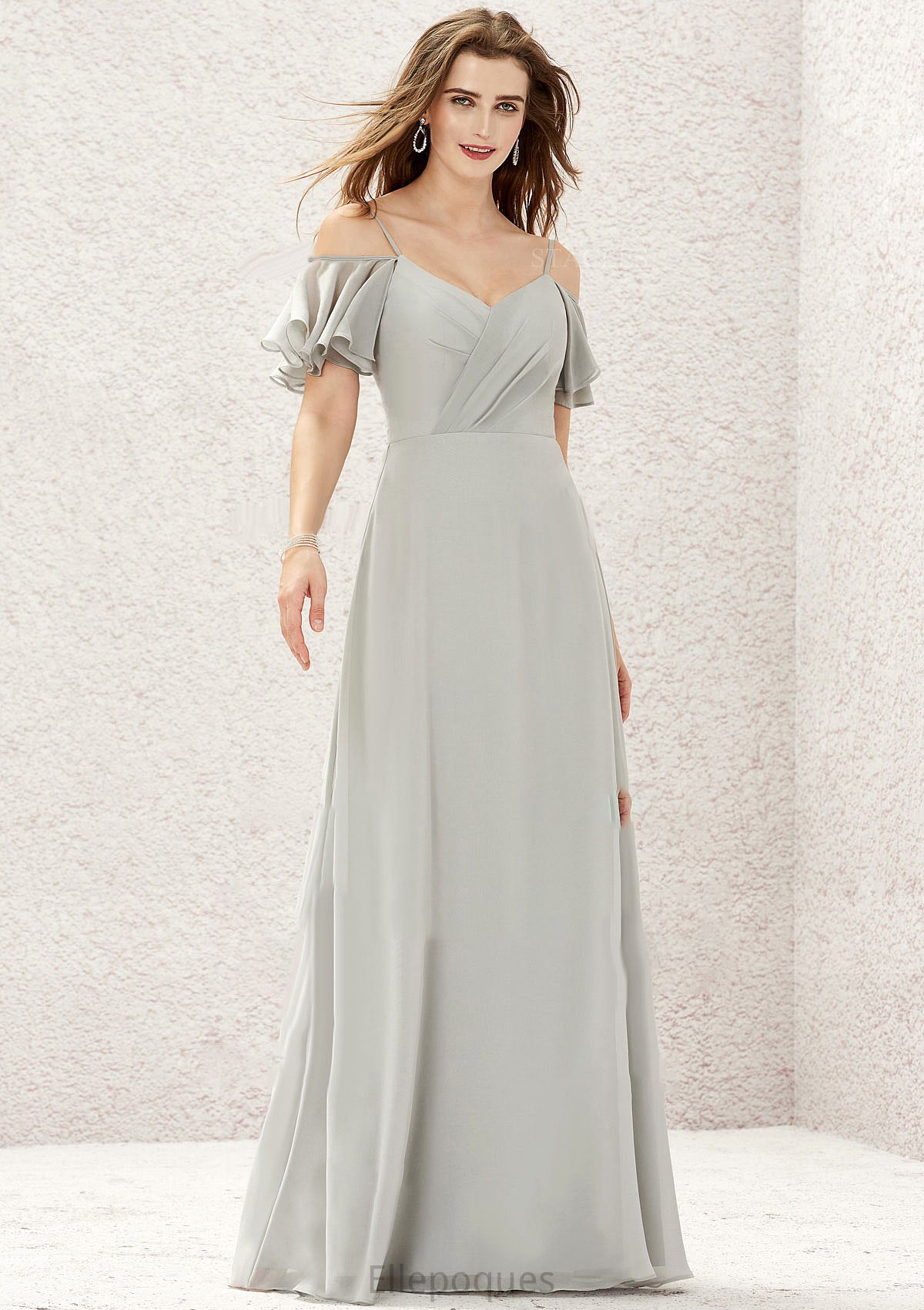 A-line Sweetheart Short Sleeve Long/Floor-Length Chiffon Bridesmaid Dresses With Pleated Francesca HOP0025338