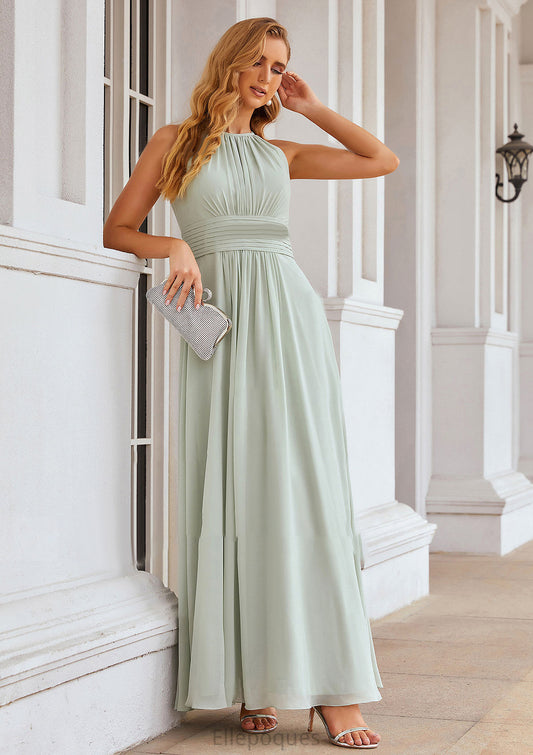 A-line Halter Sleeveless Long/Floor-Length Chiffon Bridesmaid Dresses With Pleated Patience HOP0025342