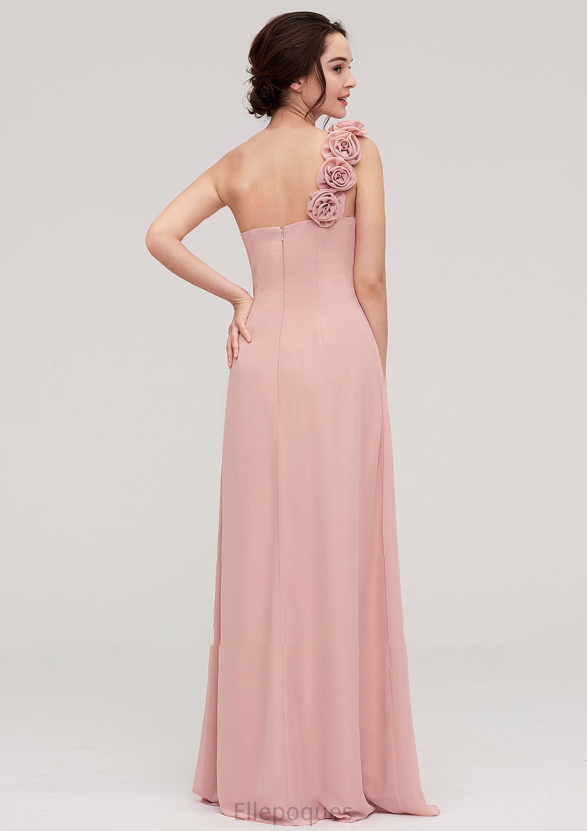 Sleeveless One-Shoulder Long/Floor-Length Chiffon A-line/Princess Bridesmaid Dresses With Pleated Flowers Fiona HOP0025346