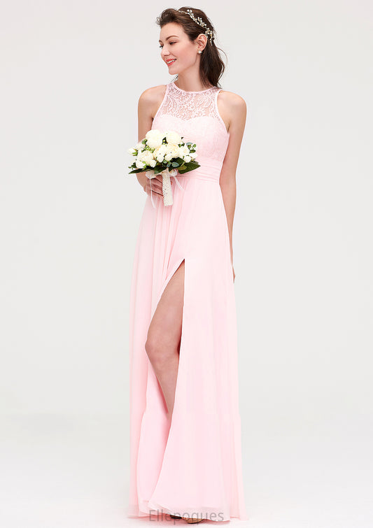 Sleeveless Scoop Neck Chiffon A-line/Princess Long/Floor-Length Bridesmaid Dresseses With Split Lace Shyanne HOP0025349