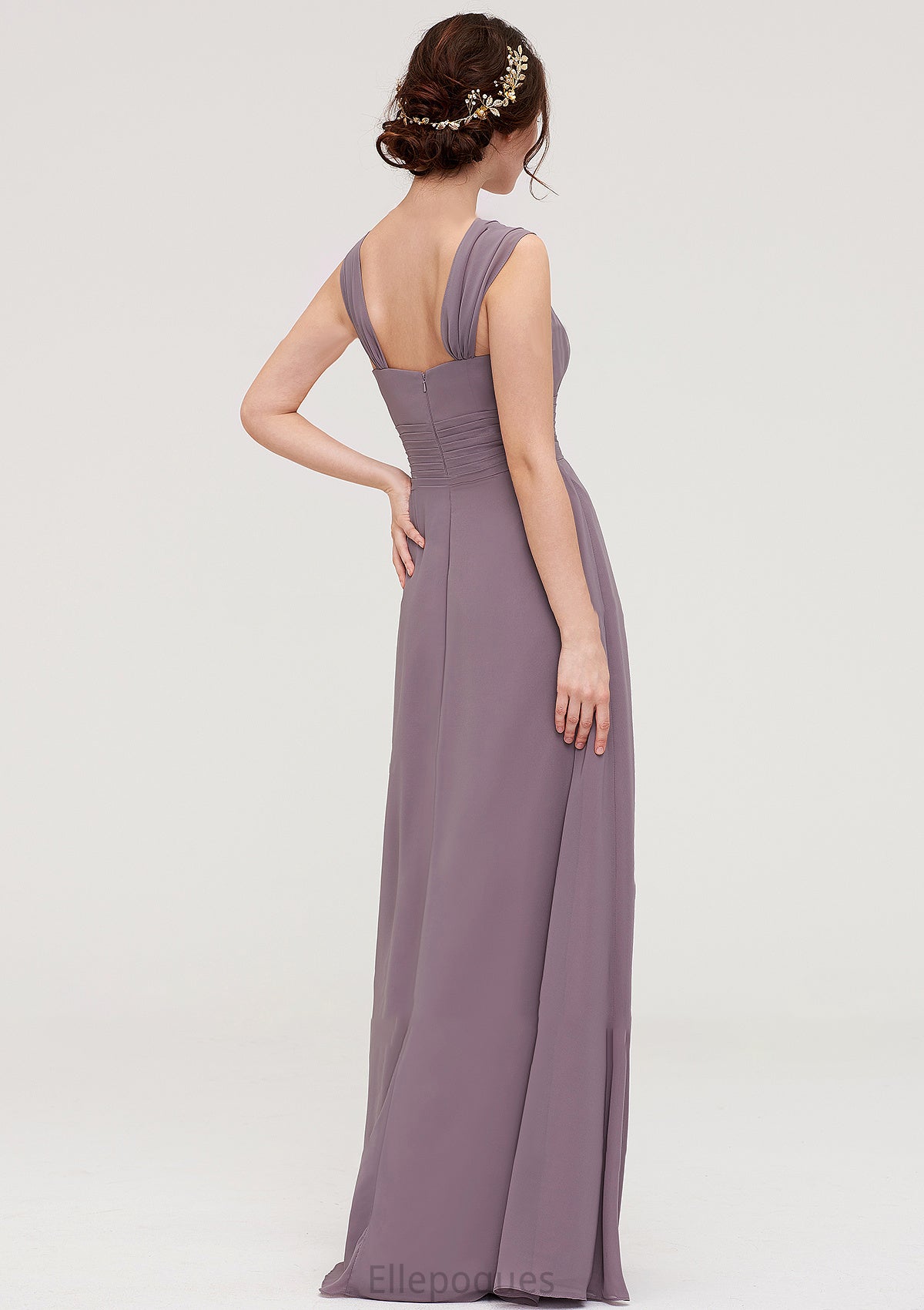 Square Neckline Sleeveless Chiffon Long/Floor-Length A-line/Princess Bridesmaid Dresses With Pleated Kayden HOP0025356