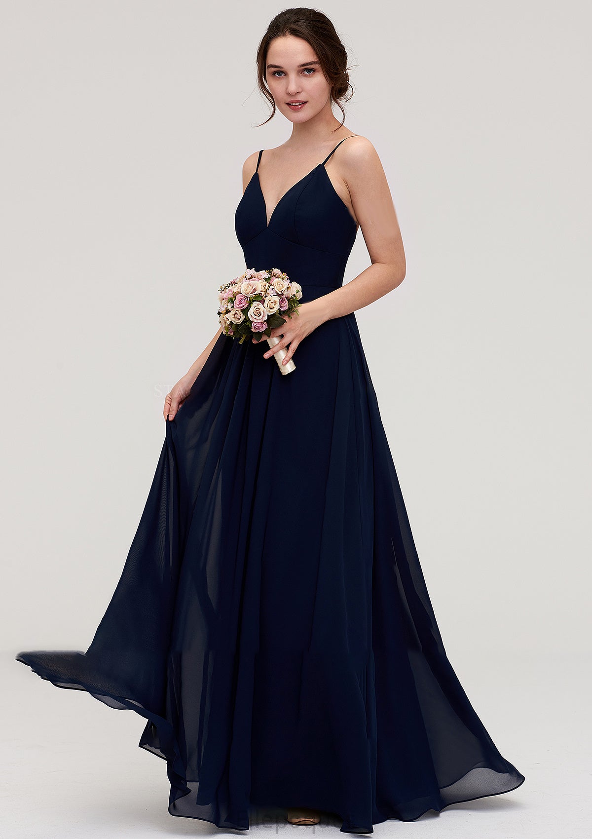 Sleeveless V Neck A-line/Princess Chiffon Long/Floor-Length Bridesmaid Dresseses With Pleated Lana HOP0025357