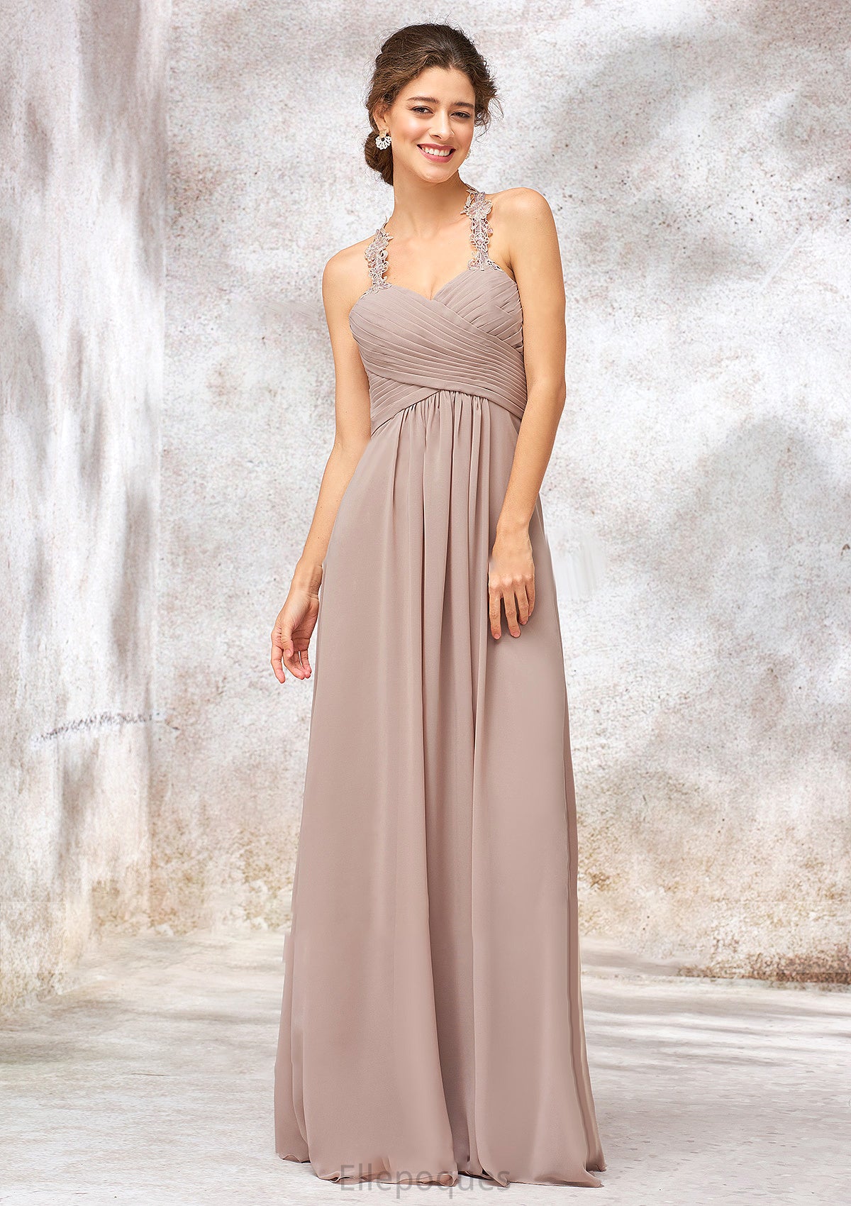 A-line Sweetheart Sleeveless Chiffon Long/Floor-Length Bridesmaid Dresses With Lace Pleated London HOP0025365