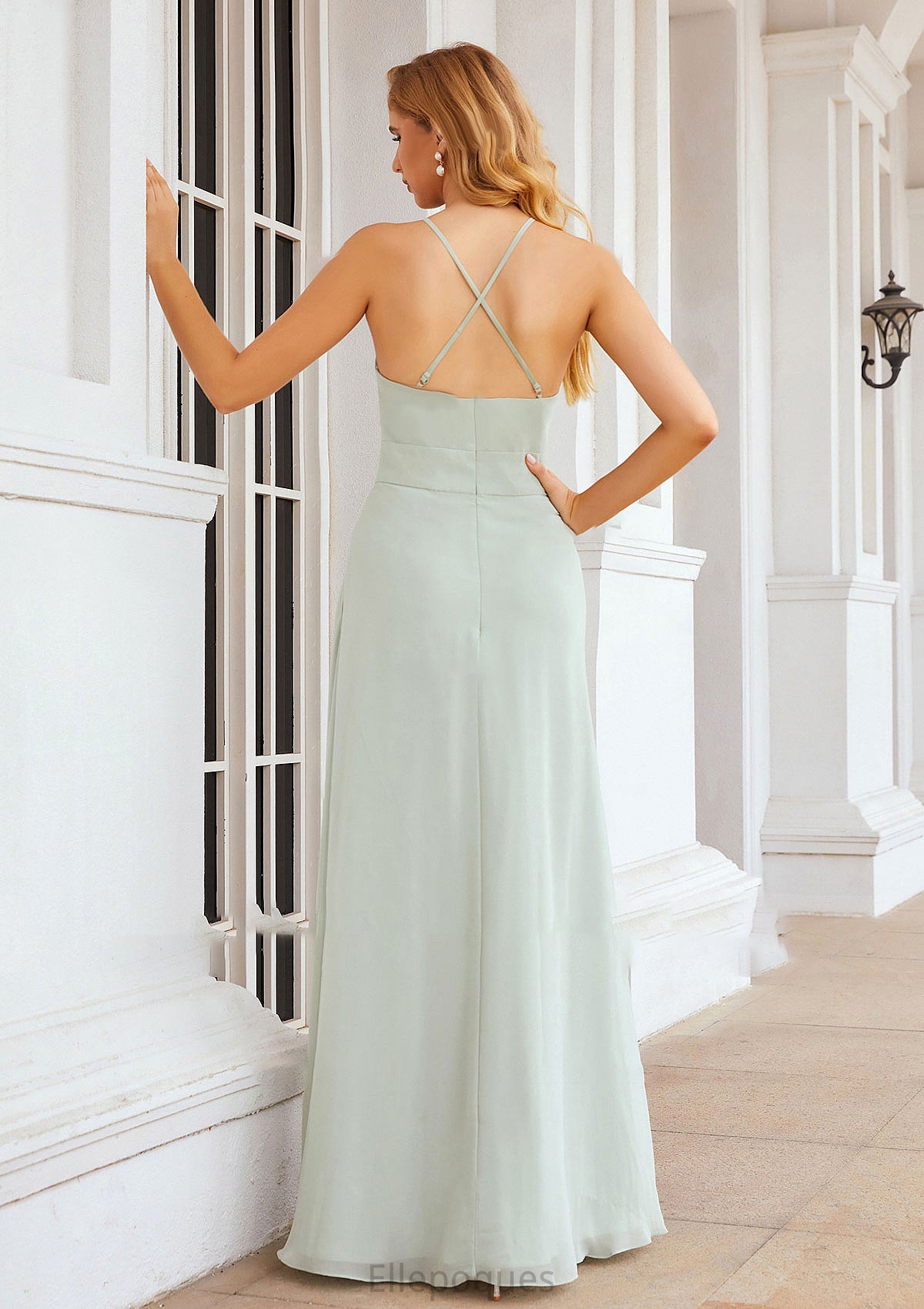 A-line Scoop Neck Sleeveless Long/Floor-Length Chiffon Bridesmaid Dresses With Pleated Pockets Carley HOP0025378