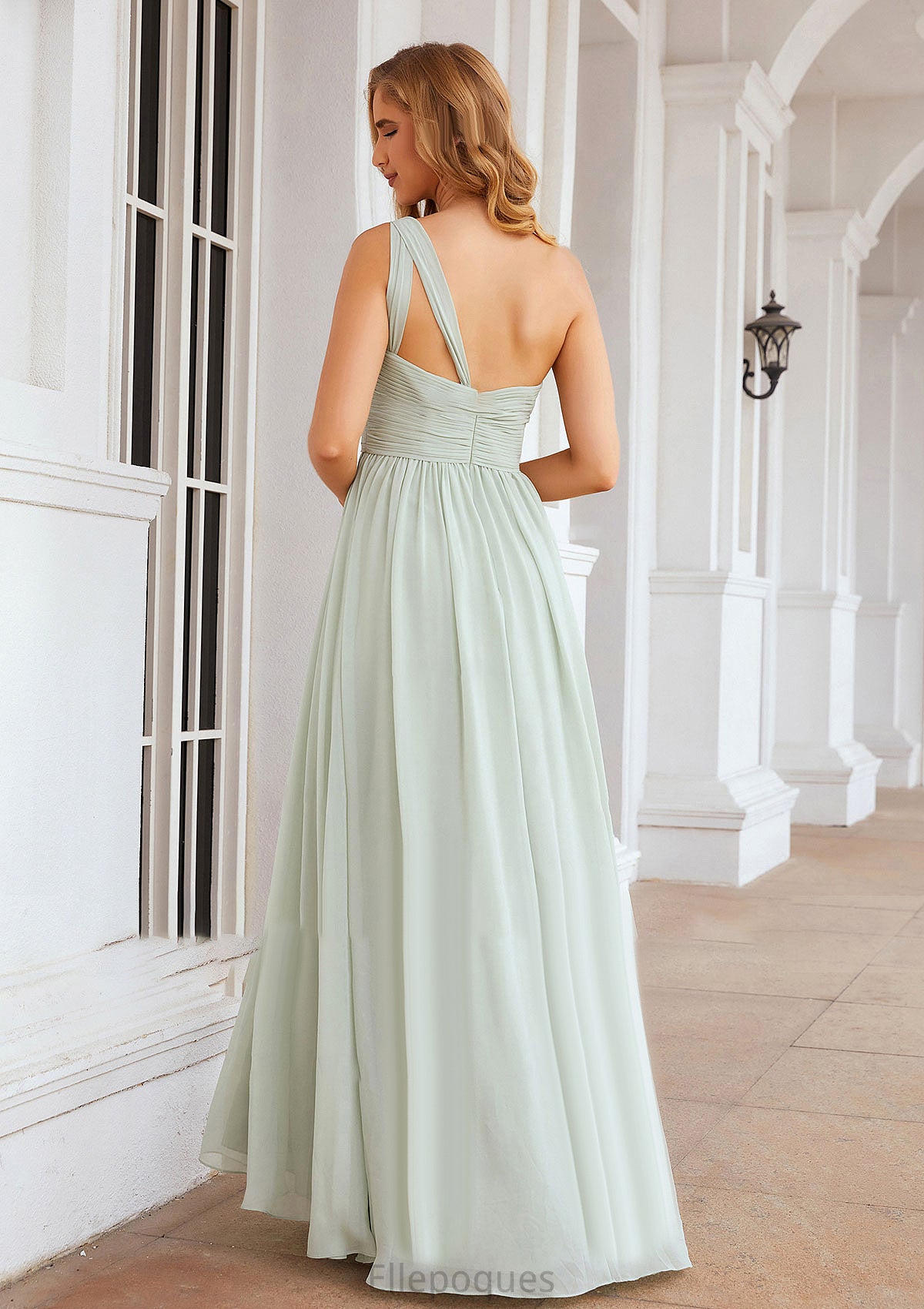 A-line One-Shoulder Sleeveless Chiffon Long/Floor-Length Bridesmaid Dresses With Pleated Alani HOP0025382