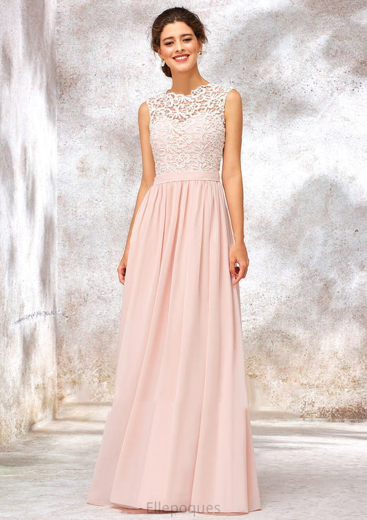 Scoop Neck Sleeveless Long/Floor-Length Chiffon A-line/Princess Bridesmaid Dresses With Lace Destinee HOP0025398