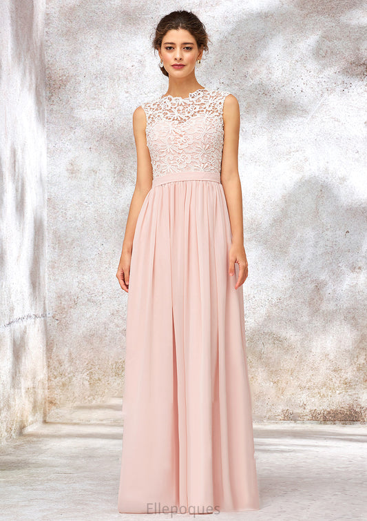 Scoop Neck Sleeveless Long/Floor-Length Chiffon A-line/Princess Bridesmaid Dresses With Lace Destinee HOP0025398