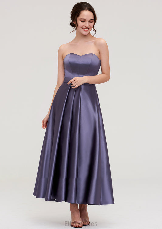Sweetheart Sleeveless A-line/Princess Satin Ankle-Length Bridesmaid Dresses With Pleated Milagros HOP0025408