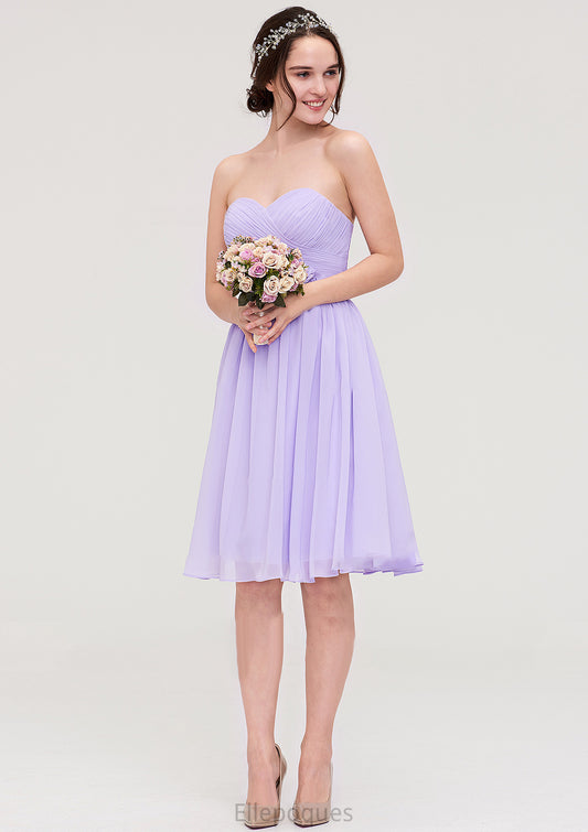 Sleeveless Sweetheart Chiffon Knee-Length A-line/Princess Bridesmaid Dresses With Pleated Flowers Yuliana HOP0025413