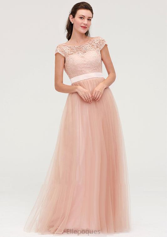 Bateau Sleeveless Tulle A-line/Princess Long/Floor-Length Bridesmaid Dresseses With Sashes Lace Lina HOP0025427