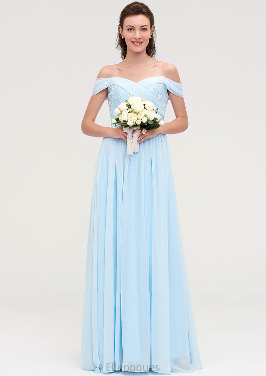 Off-the-Shoulder Sleeveless Chiffon A-line/Princess Long/Floor-Length Bridesmaid Dresseses With Pleated Appliqued Nadia HOP0025431