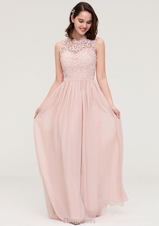 Sleeveless Scalloped Neck Long/Floor-Length Chiffon A-line/Princess Bridesmaid Dresses With Lace Ursula HOP0025434