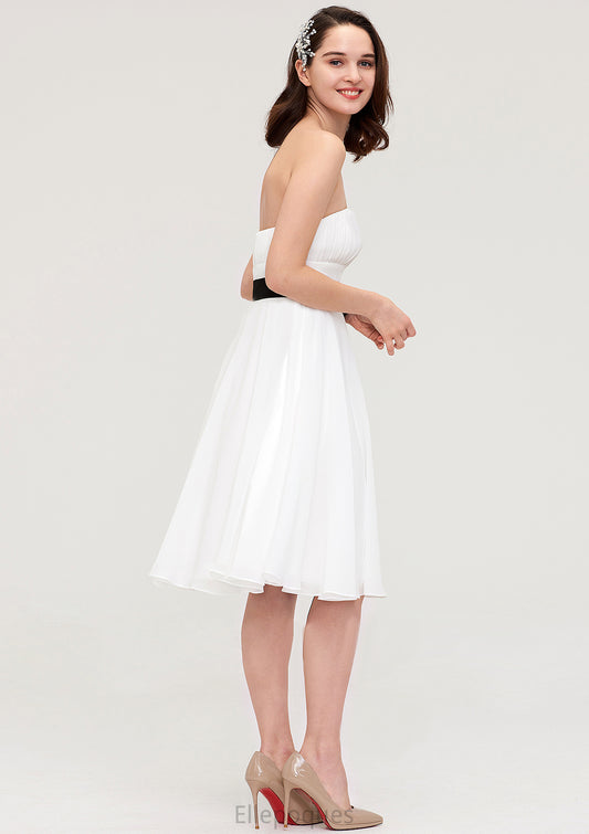 Strapless Sleeveless Knee-Length Chiffon A-line/Princess Bridesmaid Dresses With Pleated Sashes Lesley HOP0025436