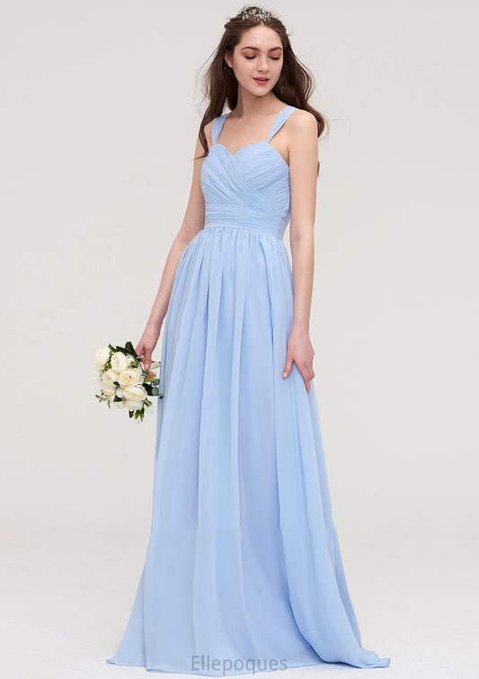 Sleeveless Sweetheart Long/Floor-Length Chiffon A-line/Princess Bridesmaid Dresses With Pleated Frederica HOP0025437