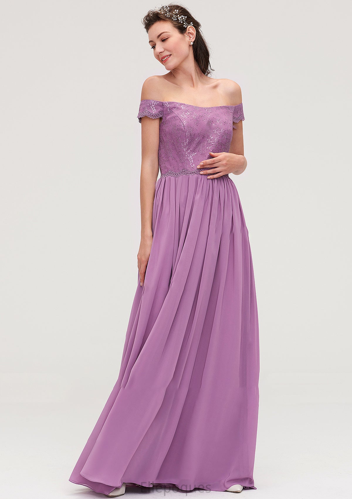 Sleeveless Off-the-Shoulder Long/Floor-Length Chiffon A-line/Princess Bridesmaid Dresseses With Appliqued Violet HOP0025442