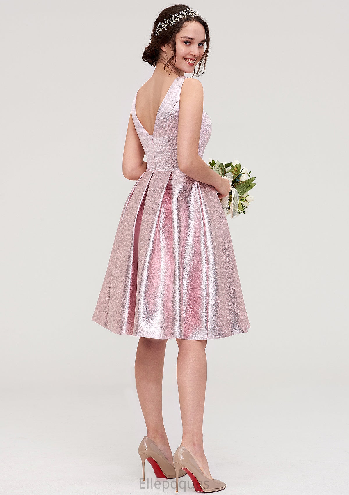 Bateau Sleeveless Taffeta Knee-Length A-line/Princess Bridesmaid Dresses With Ruffles  -   Jenna HOP0025444