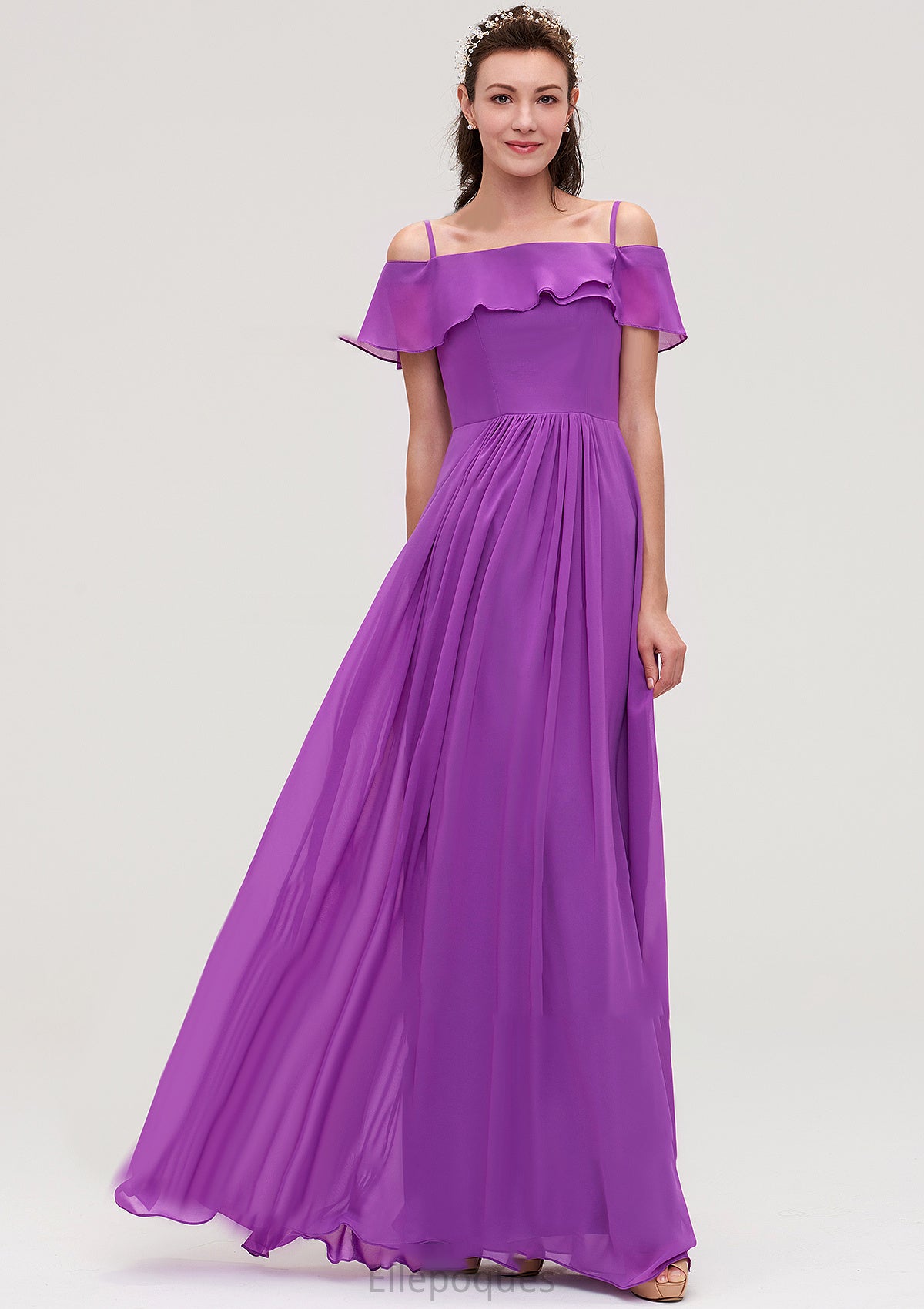 Sleeveless Off-the-Shoulder Chiffon A-line/Princess Long/Floor-Length Bridesmaid Dresseses With Ruffles Kara HOP0025452