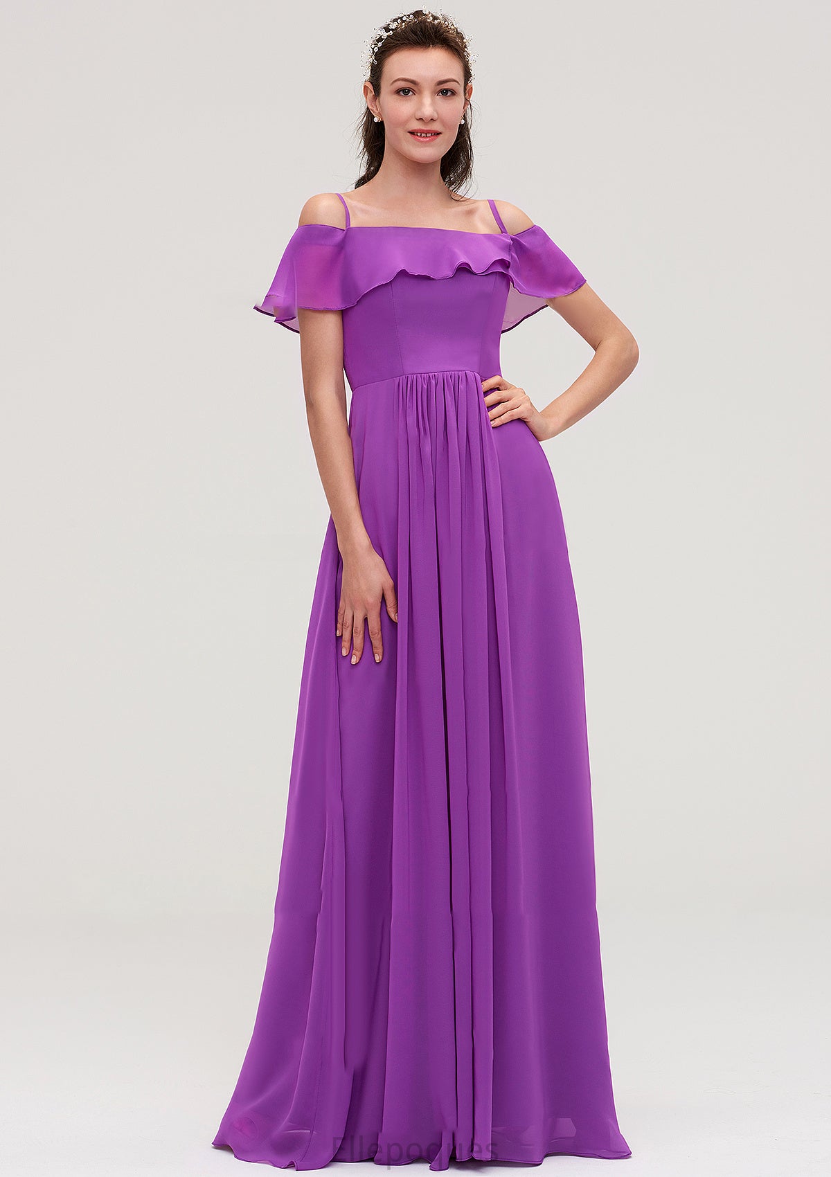 Sleeveless Off-the-Shoulder Chiffon A-line/Princess Long/Floor-Length Bridesmaid Dresseses With Ruffles Kara HOP0025452