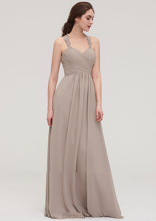 Sleeveless Sweetheart Long/Floor-Length Chiffon A-line/Princess Bridesmaid Dresses With Pleated Lace Delilah HOP0025457